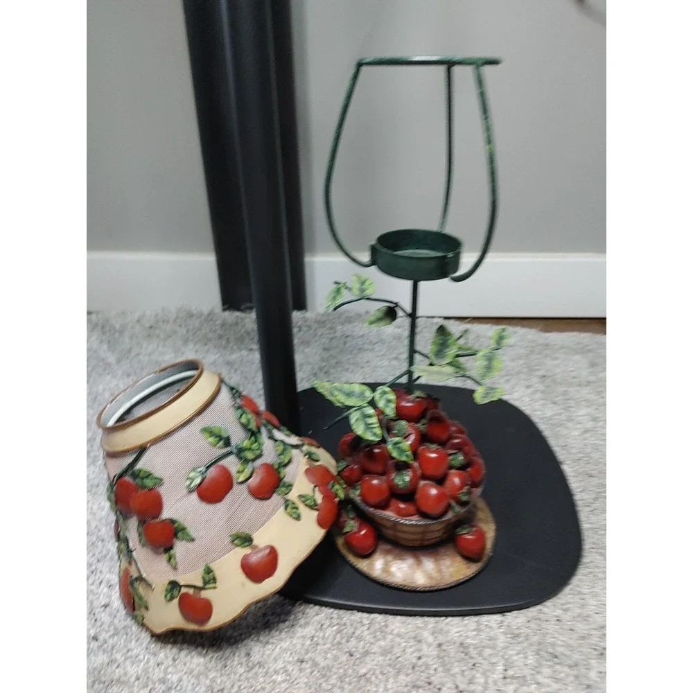 90s Vintage Home Interiors 3D Apple Basket Lamp Shade Votive Candle Holder Decor